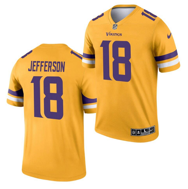 Men's Gold Minnesota Vikings #18 Justin Jefferson Inverted Legend Stitched Football Jersey